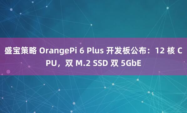 盛宝策略 OrangePi 6 Plus 开发板公布：12 核 CPU，双 M.2 SSD 双 5GbE