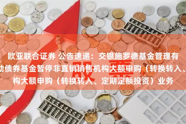 欧亚联合证券 公告速递：交银施罗德基金管理有限公司关于交银双轮动债券基金暂停非直销销售机构大额申购（转换转入、定期定额投资）业务